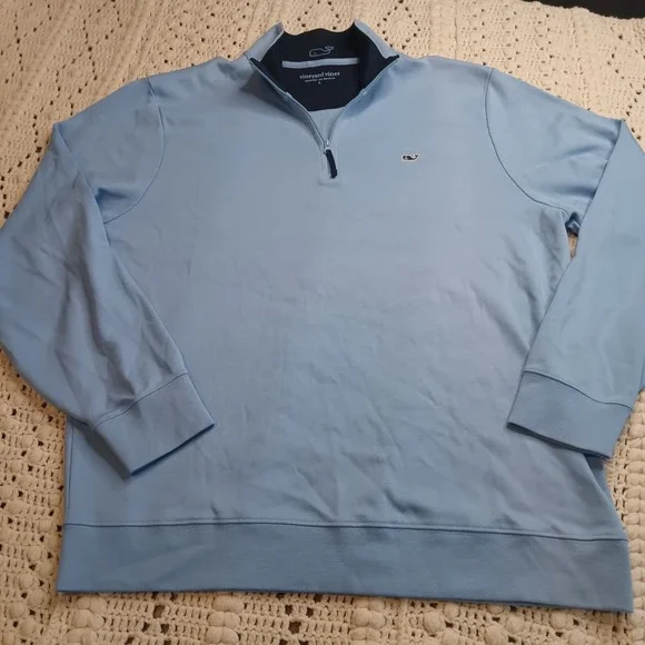 Vineyard Vines 1/4 Zip Mens L Golf Light Blue Pima Cotton Preppy‎ Whale Spring - Picture 2 of 9